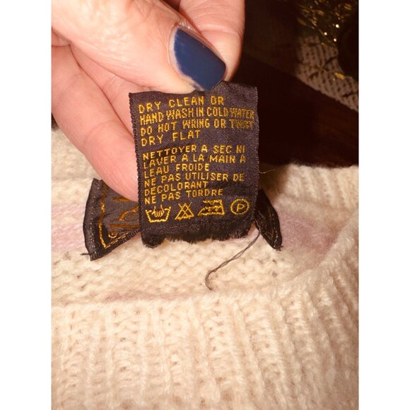 Vintage 90s Y2k Eddie Bauer Heavy Chunky Knit Wool Sweater Pastel Bear M Cottage - Picture 7 of 9